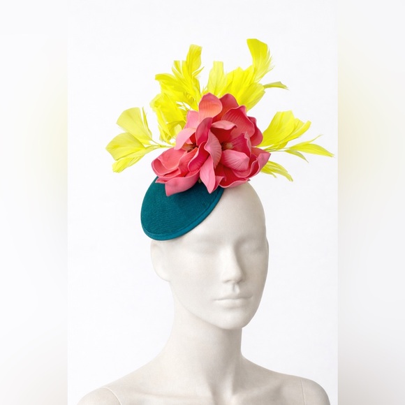 Fun Colorful Floral Fascinator Yellow, Teal and Pink Accents KY Derby Oaks Tea